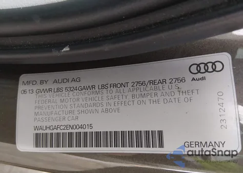 2014 Audi A6 3.0T Premium Plus from USA, damaged, VIN WAUHGAFC2EN004015
